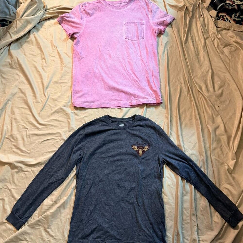 TWO Mixed Brands Men's TShirts, SIZE MEDIUM (1 Pink S/S & 1 Grey Graphic L/S)